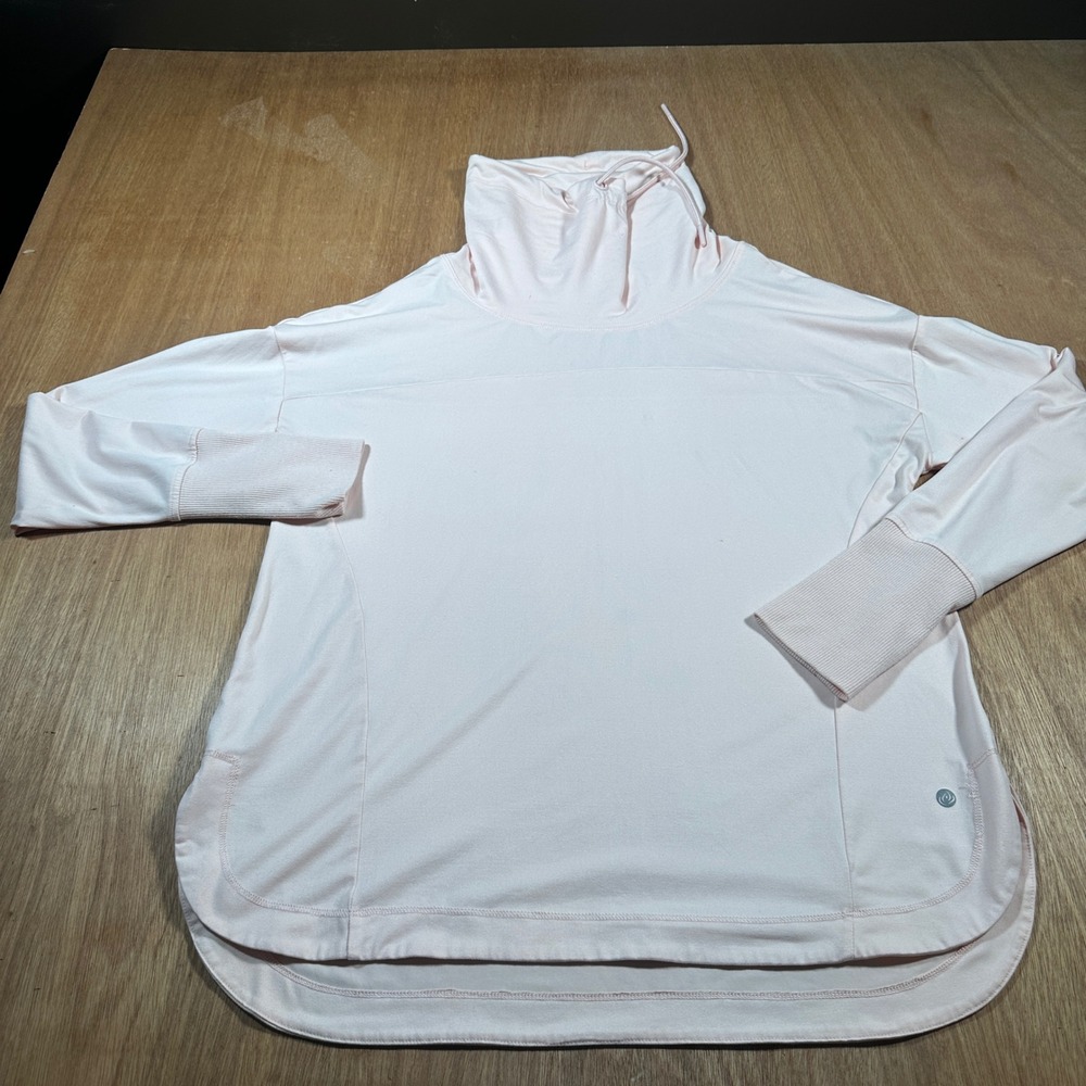 Apana Funnel Neck Pullover Women Large Peach Long Sleeve Thumbhole Active Top